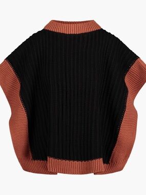 Rebecca Minkoff Black and Rust Ribbed Knit Poncho Sweater